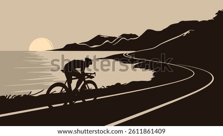 cyclist riding bicycle at the seashore. 