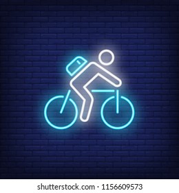 Cyclist riding bike neon sign. Bicycling, fitness and sport concept. Advertisement design. Night bright colorful billboard, light banner. Vector illustration in neon style.