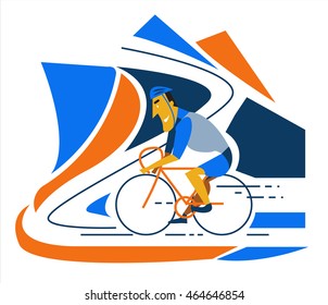 Cyclist riding a bike on road. flat character design. vector illustration