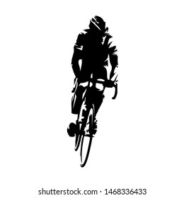 Cyclist riding bike, road cycling. Abstract isolated vector silhouette, ink drawing. Summer sport