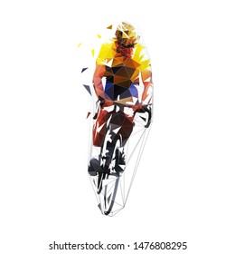 Cyclist riding bike, road cycling. Abstract polygonal isolated vector illustration, Geometric grunge drawing. Summer sport