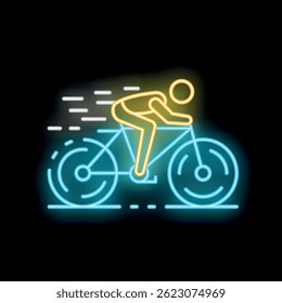 Ciclista andando de bicicleta em velocidade neon ícone estilo luz