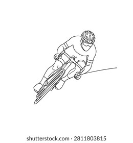 cyclist riding black vector racing bicycle in motion featuring rider, helmet, sport