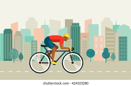 cyclist riding on bicycle on city , vector illustration and poster