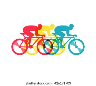 cyclist riding on bicycle, vector illustration and poster