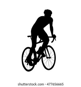 Cyclist riding out of saddle rises. Isolated vector silhouette