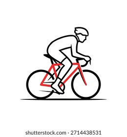 Ciclista andando de bicicleta vermelha em uma posição dinâmica de corrida