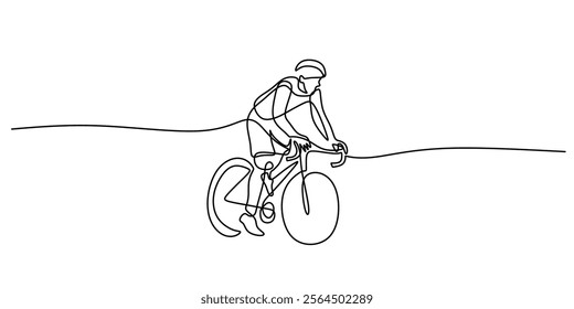 A cyclist riding a road bike, symbolizing fitness and endurance in a healthy lifestyle. One line drawing capturing the essence of cycling. Vector illustration hand drawn.