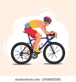 The cyclist is riding. Side view of a man. Vector illustration, bike racing derby sport series