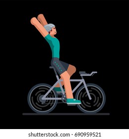 Cyclist in road bicycle racing. Winner. Vector illustration