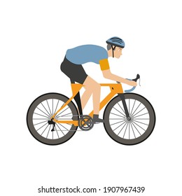 cyclist with road bike on white background