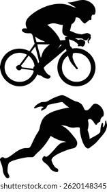Cyclist and Runner Silhouettes Vector - Dynamic Sports Design for Fitness Themes