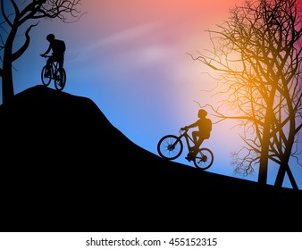 Cyclist scene vector nature landscape background