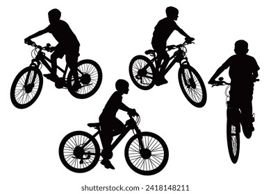 Cyclist silhouette, black and white flat plain design. 