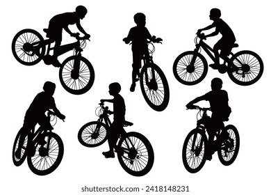 Cyclist silhouette, black and white flat plain design. 