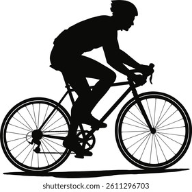 Cyclist silhouette rides bicycle against white backdrop promoting fitness recreation speed