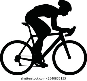 Cyclist Silhouette Riding Bike with Bold Lines for Minimalist and Modern Sports-Themed Design Projects, Bicycle riding icon vector art design 