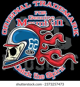 Cyclist skeleton horror vector graphic illustration art design t-shirt with text urban and flames, numbers sports.