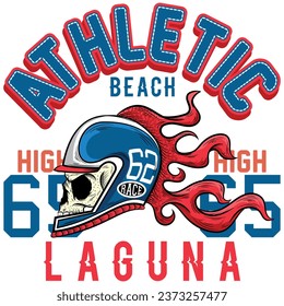 Cyclist skeleton horror vector graphic illustration art design t-shirt with text urban and flames, numbers sports.