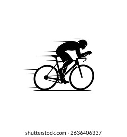 Cyclist Speeding Aerodynamic Posture Black Silhouette Icon Racing Bike Fast Motion Graphic