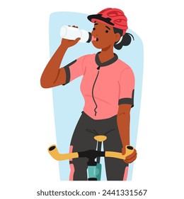 Cyclist Sportswoman Pedaling, Discovers Empty Water Bottle, Seeking Hydration, Persists Through The Ride, Female Athlete Character Thirsting For Replenishment. Cartoon People Vector Illustration