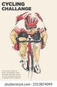 cyclist srinting. cycling challange event poster. distressed dry brush vector illustration
