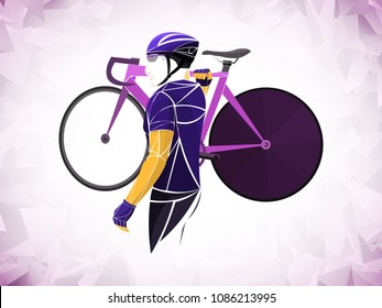 cyclist stylized vector, road cycling, cycling tour, cycling track, bicycle. bike on shoulder