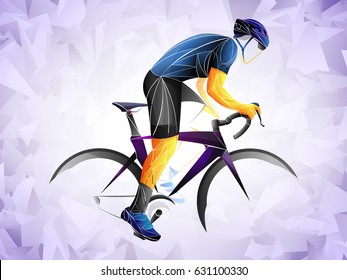 cyclist stylized vector, cyclist stylized vector, road cycling, cycling tour, cycling track, bicycle. Cycling tour, track, bicycle, geometric, cyclist stylized vector.