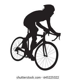 Cyclist vector silhouette, road bicycle racing, side view