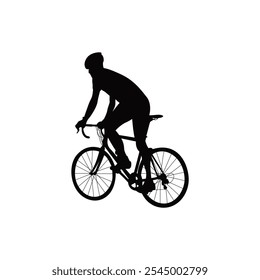 Cyclist vector. Silhouettes of people riding bicycles in different positions.