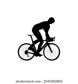 Cyclist vector. Silhouettes of people riding bicycles in different positions.