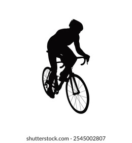 Vetor cíclico. Silhuetas de pessoas andando de bicicleta em posições diferentes.