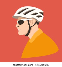 cyclist wearing a helmet , vector illustration , flat style , profile view