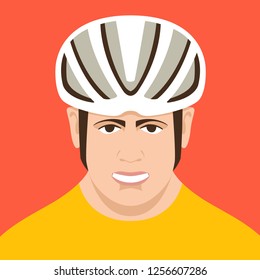cyclist wearing a helmet , vector illustration , flat style ,front view