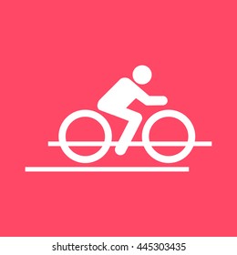 Cyclist white icon on magenta color background. Eps-10.