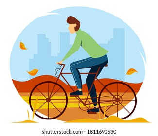 Cyclist-an athlete on a Bicycle. Man riding a bicycle in the park in autumn. Vector illustration in flat style.