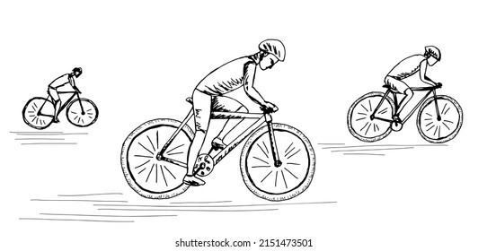 Concurso de ciclistas gráfico de dibujos deportivos en blanco negro ilustración vector 