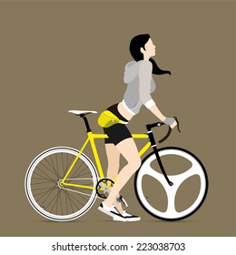Cyclists and fixed gear bicycle
