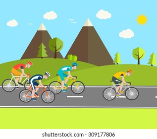 Cyclists group at professional race, vector illustration