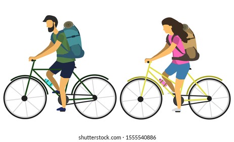 cyclists with hiking backpacks EPS 10