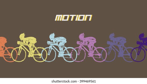 Cyclists in motion. Doodle. Vector. Isolated