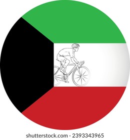Cyclists on the background of the flag of Kuwait vector