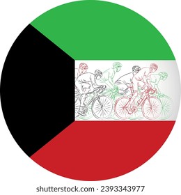 Cyclists on the background of the flag of Kuwait vector