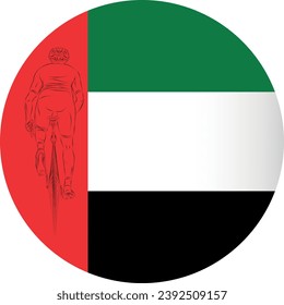 CYCLISTS ON THE BACKGROUND OF THE FLAG OF THE UNITED ARAB EMIRATES