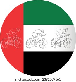 CICLISTAS EN EL FONDO DE LA BANDERA DE LOS EMIRATOS ÁRABES UNIDOS