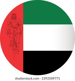 CYCLISTS ON THE BACKGROUND OF THE FLAG OF THE UNITED ARAB EMIRATES