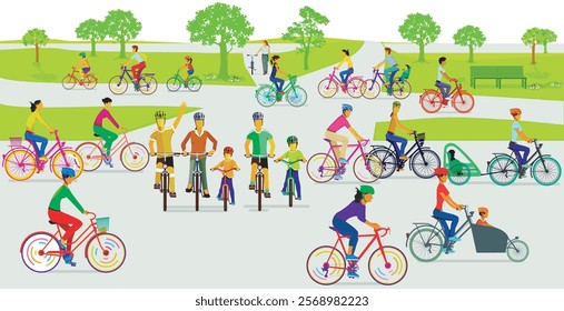 Cyclists on the cycle paths illustration