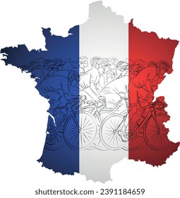 Cyclists on the French map. French bicycle race vector