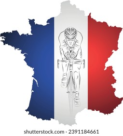 Cyclists on the French map. French bicycle race vector