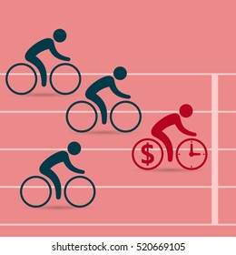 Cyclists race on bicycles. Leadership business concept. Business success concept. Vector color illustration.